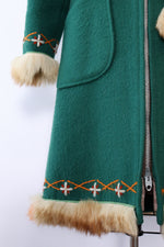Embroidered Emerald Hooded Coat S-S/M
