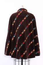 Cocoa Folk Floral Embroidered Cape S-L