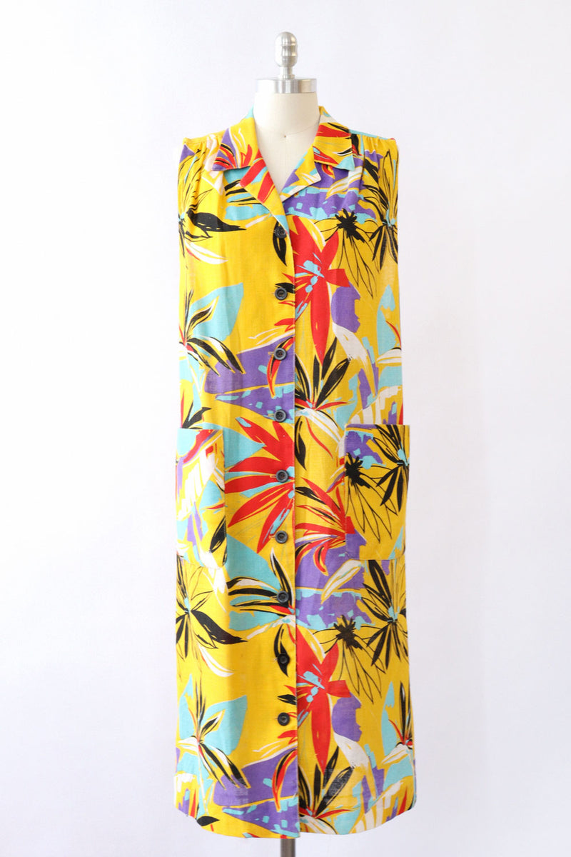 Beachy Botanical Button Vest Dress M