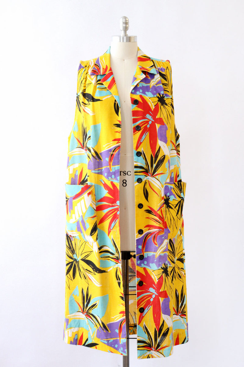 Beachy Botanical Button Vest Dress M