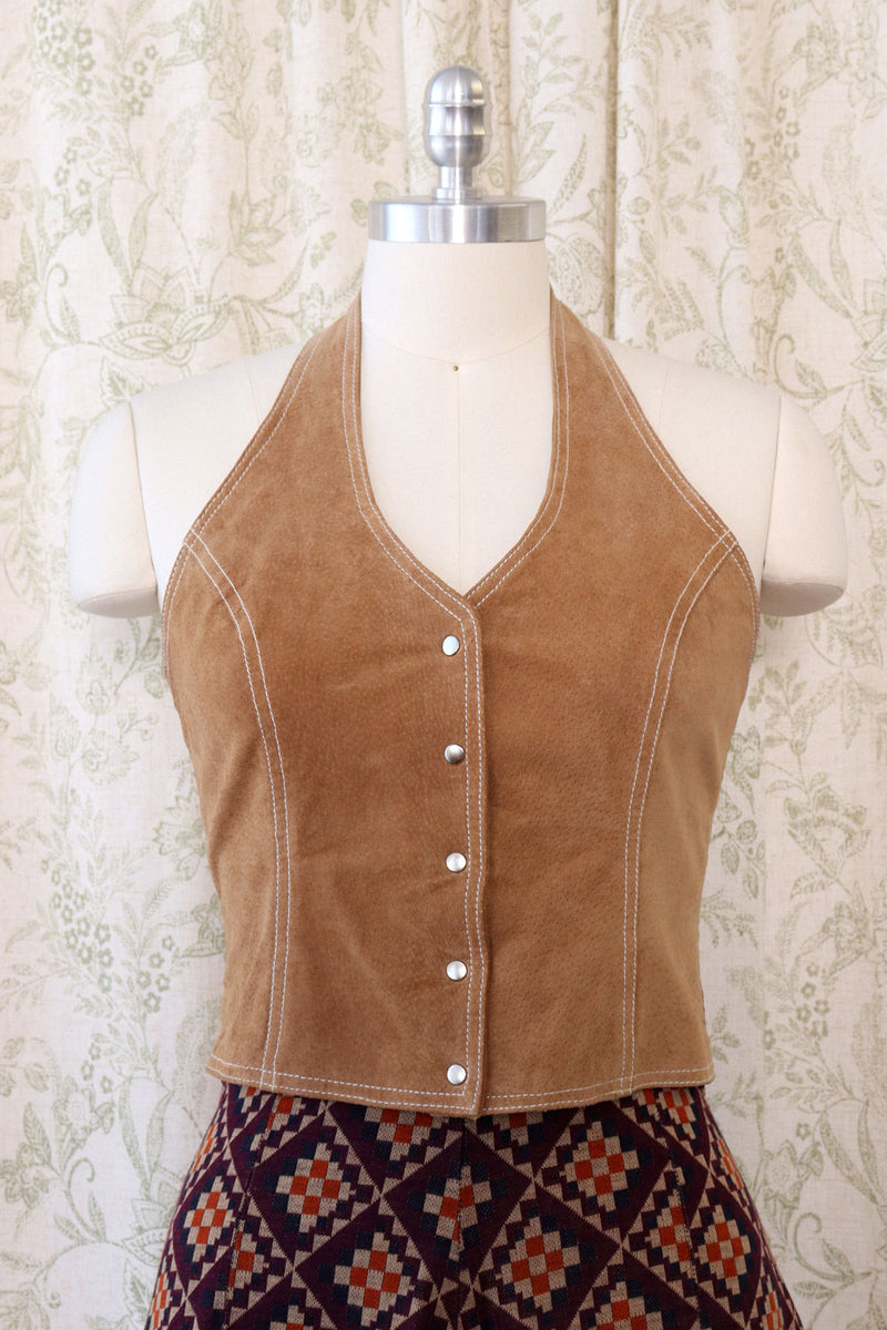 Pecan Suede Halter Top S/M-M