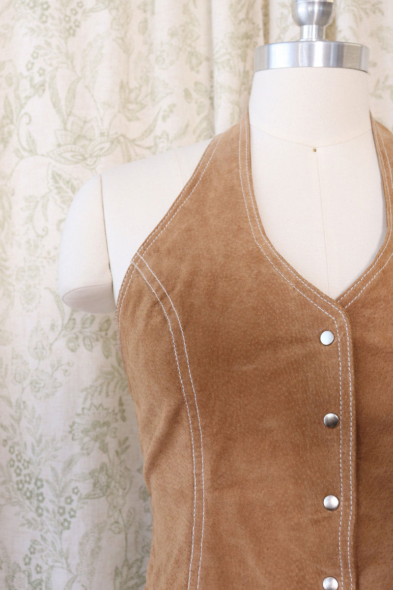 Pecan Suede Halter Top S/M-M