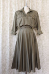 Olive Cotton Buttonback Flare Dress L