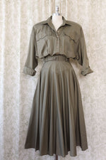 Olive Cotton Buttonback Flare Dress L