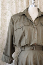 Olive Cotton Buttonback Flare Dress L