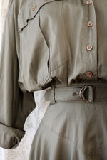 Olive Cotton Buttonback Flare Dress L