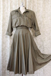 Olive Cotton Buttonback Flare Dress L