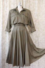 Olive Cotton Buttonback Flare Dress L