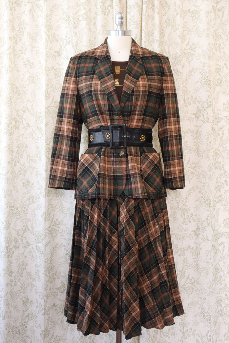 Haberdashery Plaid Pleat Skirtsuit M