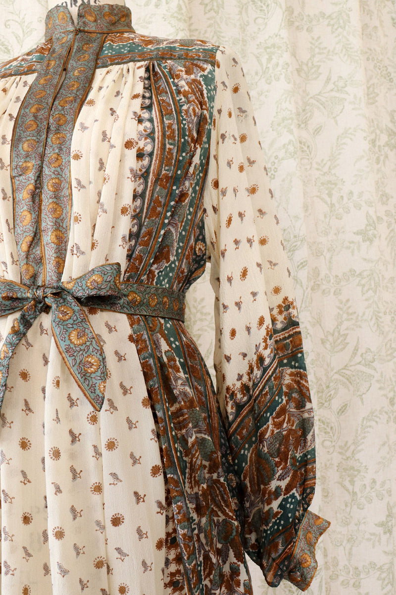 kalamkari silk dress Beige Kalamkari Printed Cotton Silk Asymmetric Dress