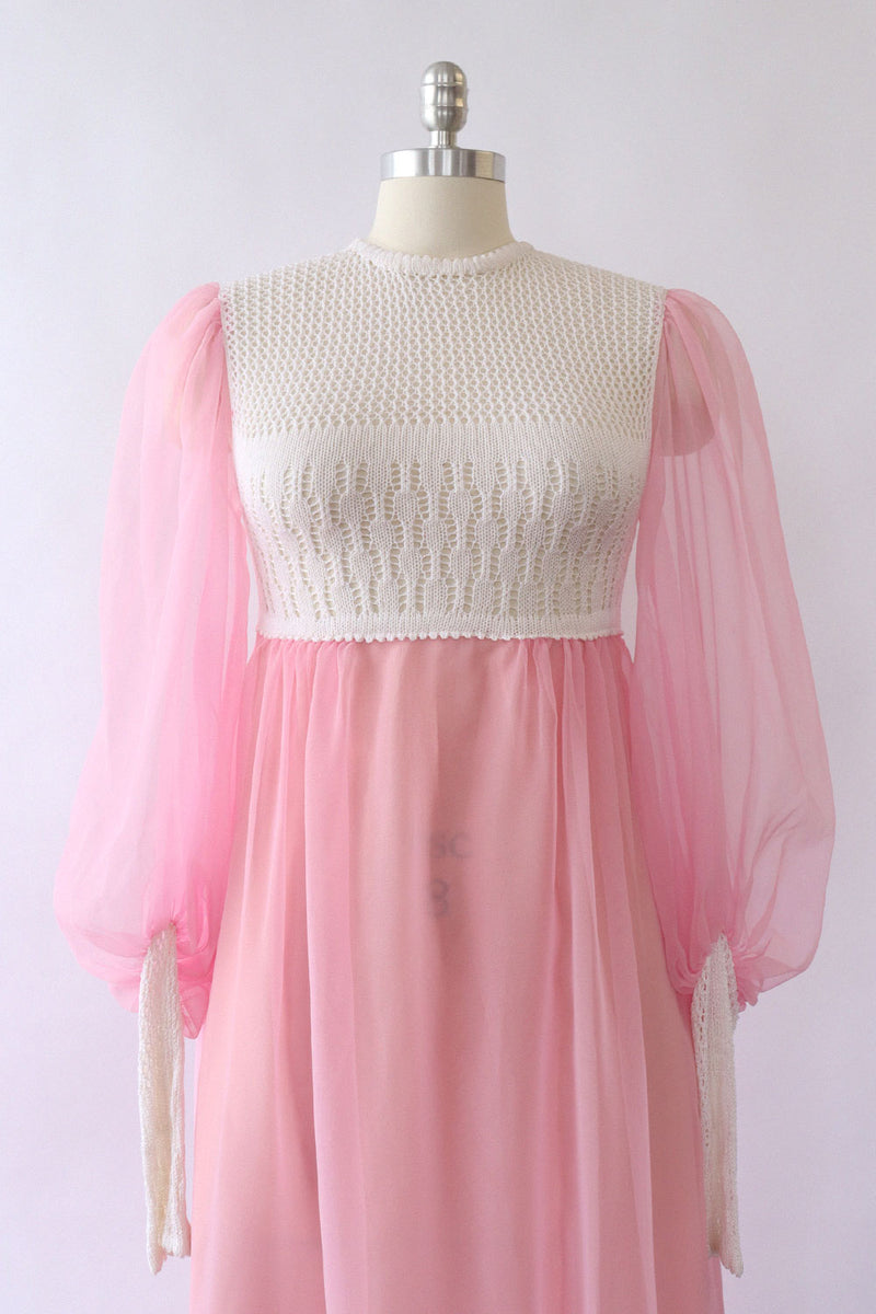 Hilary Floyd Bubblegum Chiffon and Crochet Maxi XS/S