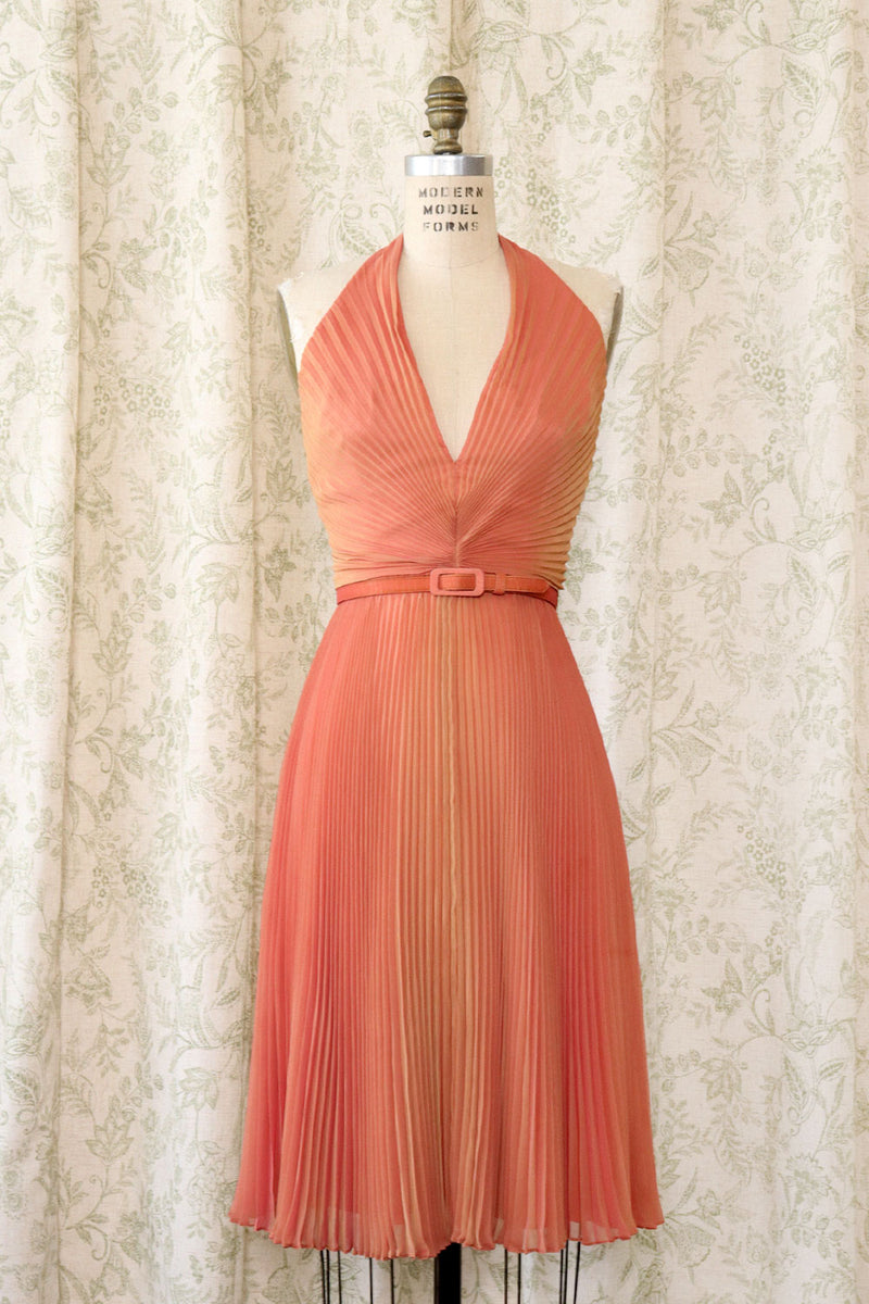 Peachy Pleated Party Dress S