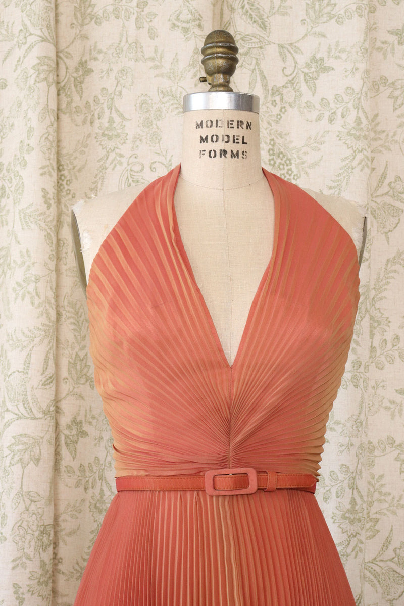 Peachy Pleated Party Dress S