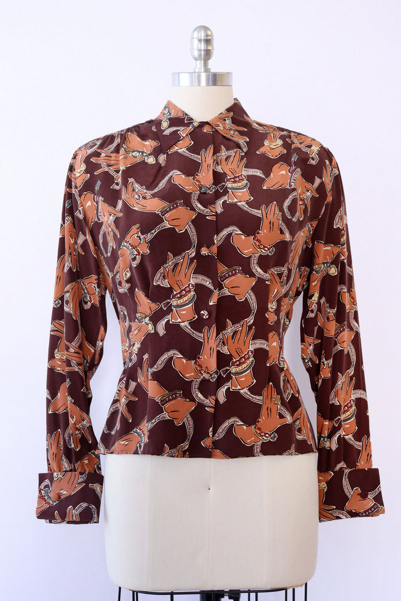 Nick & Nora Silk Notes Novelty Blouse S