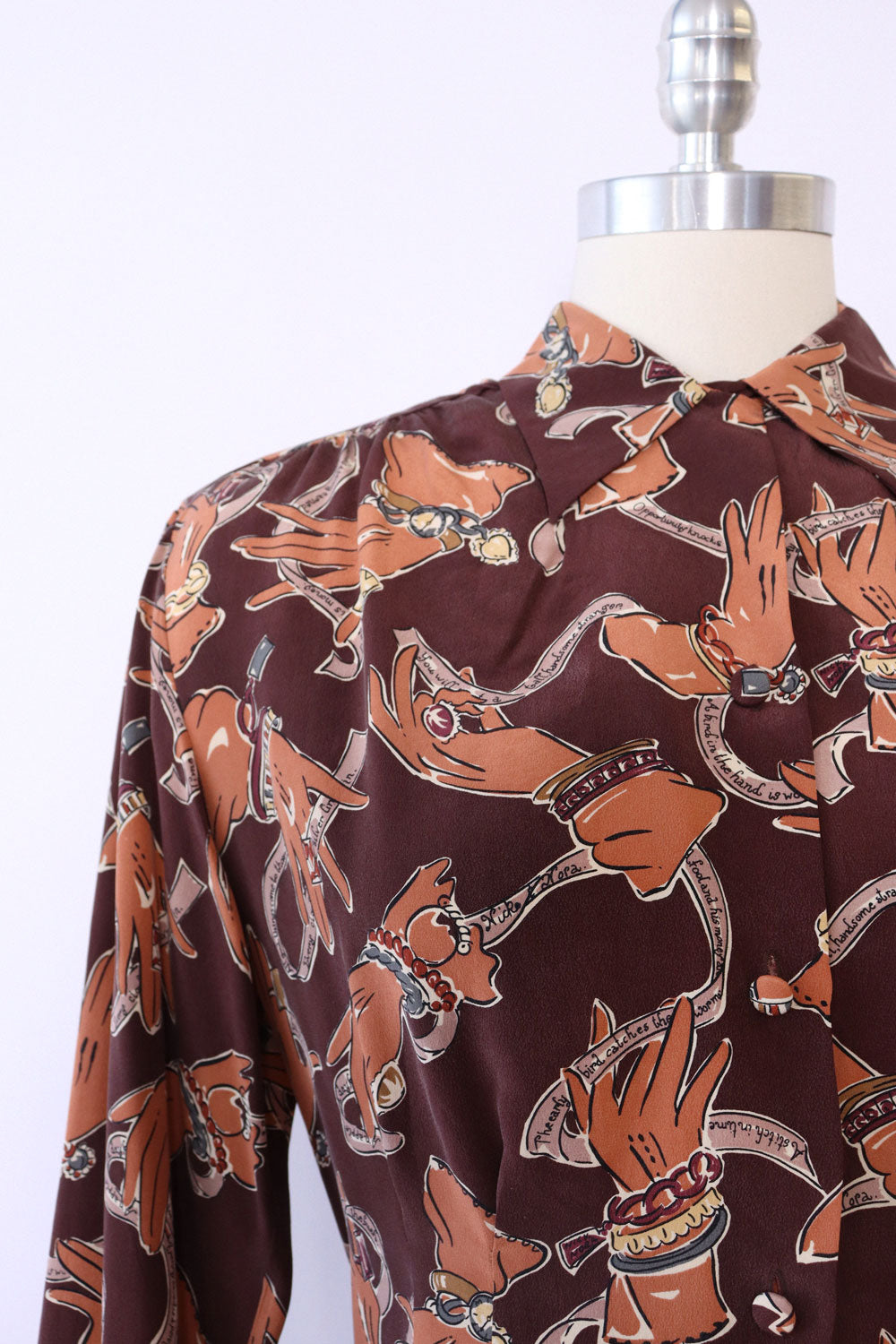 Nick & Nora Silk Notes Novelty Blouse S
