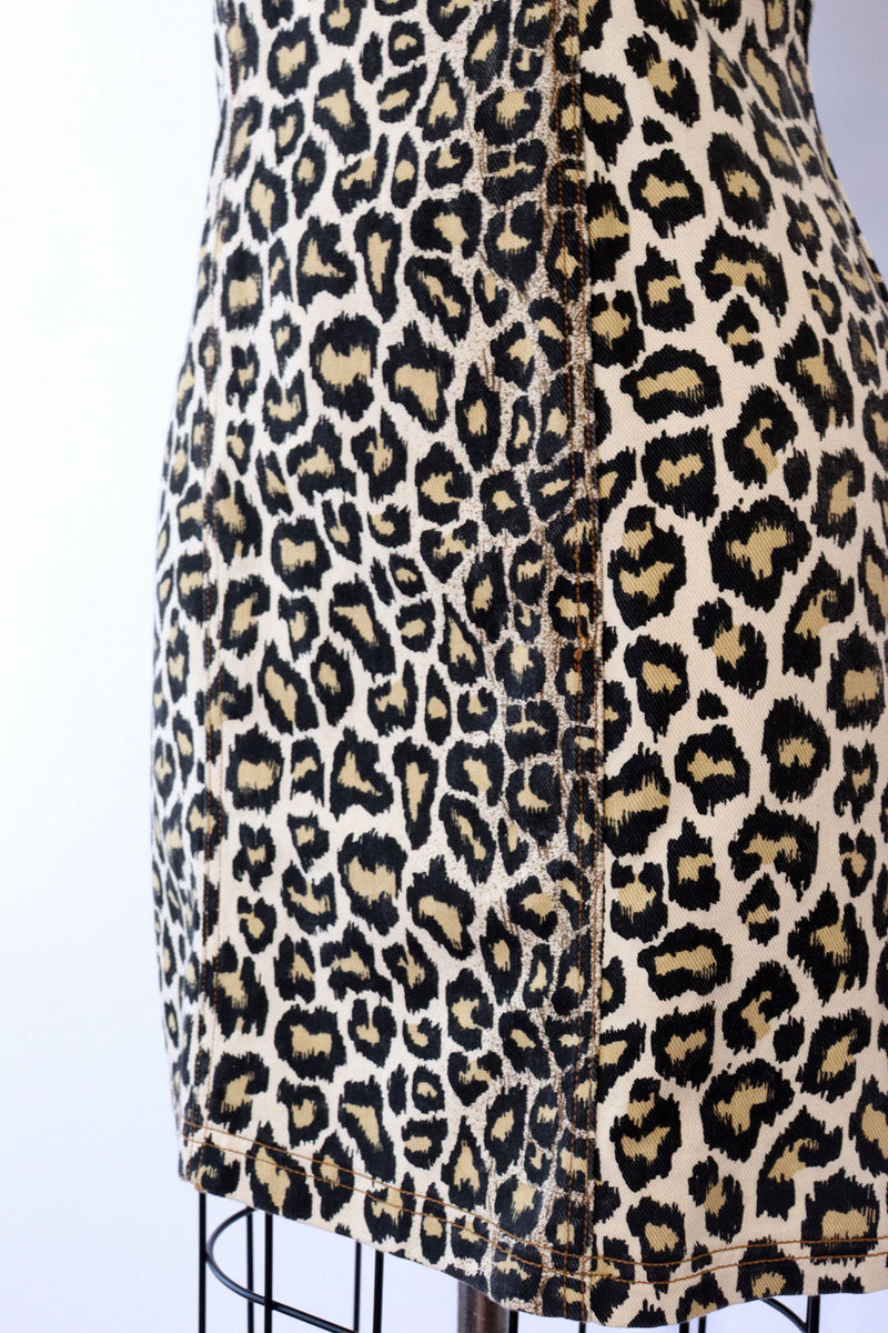 Leopard Bodycon Denim Dress M