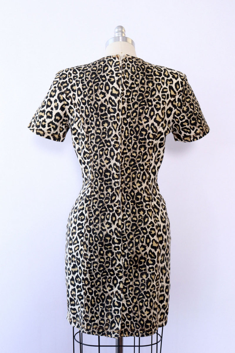 Leopard Bodycon Denim Dress M – OMNIA Leopard Bodycon Denim Dress M – OMNIA