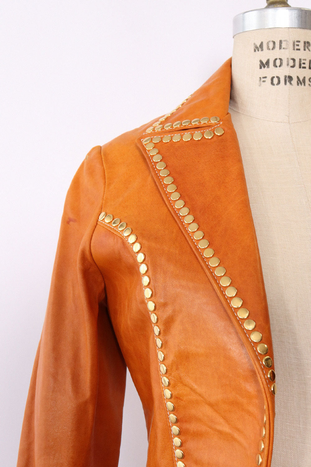 Studded Cognac Leather Jacket XS/S