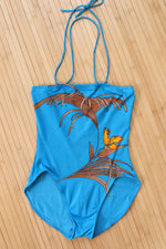 1970s Bright Blue Botanical One Piece XS/S