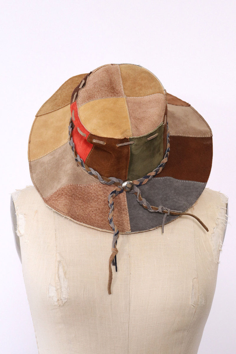 Patchwork Leather Braided Tassel Hat