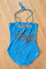 1970s Bright Blue Botanical One Piece XS/S
