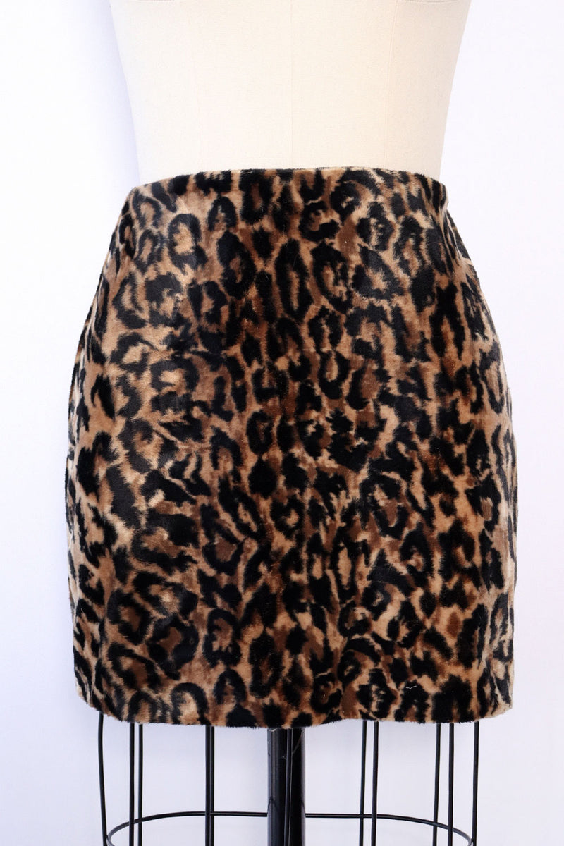 Leopard Faux Fur Mini Skirt M