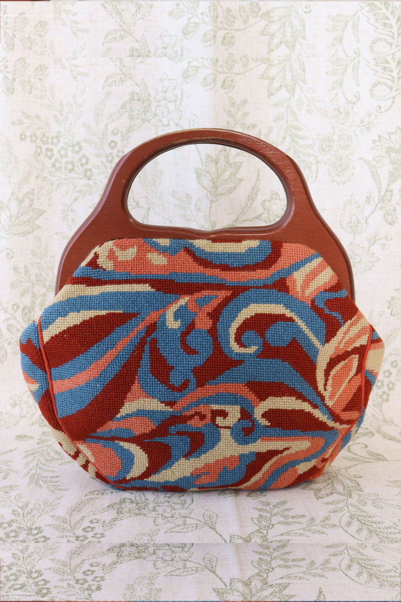 Trippy Brick and Blue Needlepoint Bag