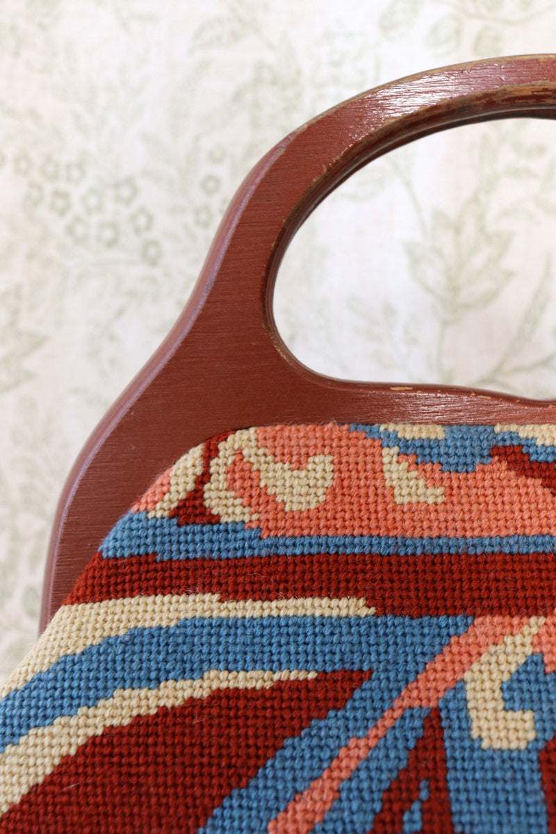 Trippy Brick and Blue Needlepoint Bag