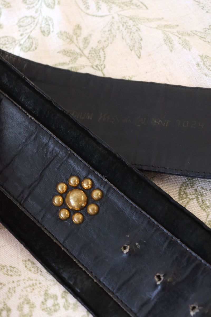 1970s YSL Studded Leather Wide Belt