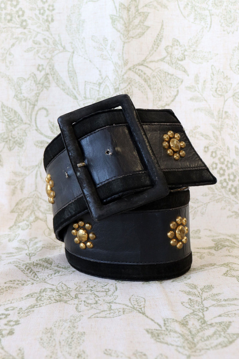 1970s YSL Studded Leather Wide Belt