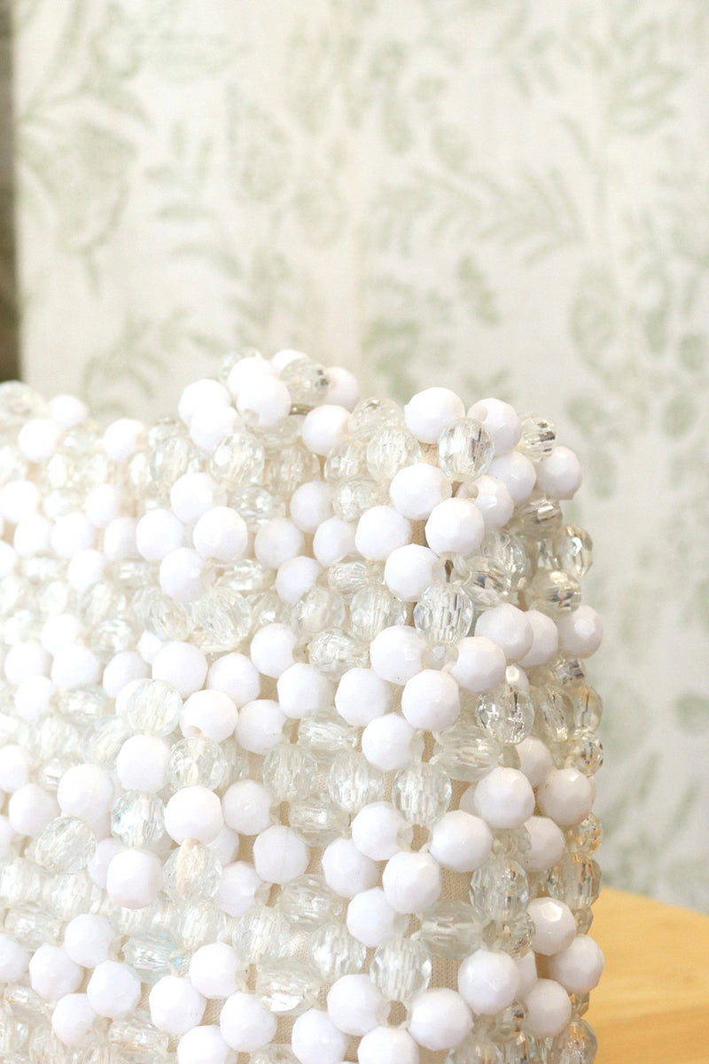 1960s Crystal White Beaded Handbag