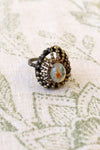 Brutalist Brass Cage Opalescent Ring