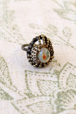 Brutalist Brass Cage Opalescent Ring