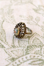 Brutalist Brass Cage Opalescent Ring