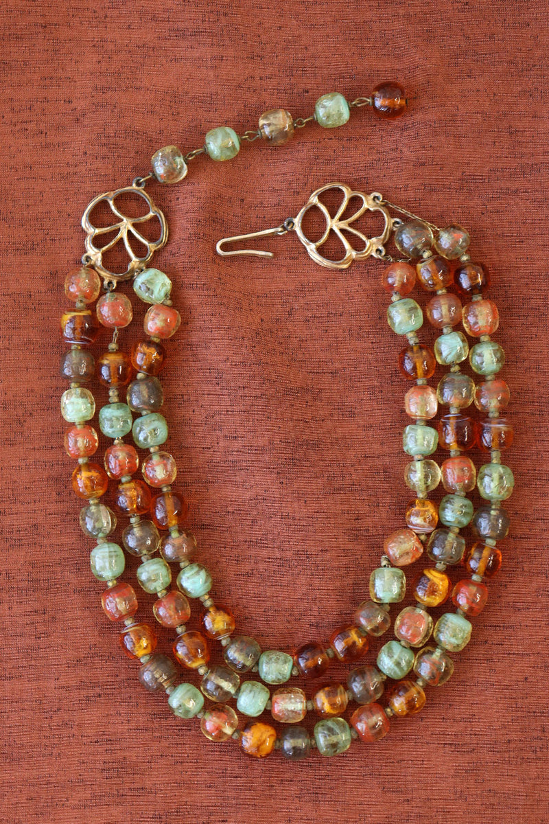 Earthy Glass Bead Cascade Necklace