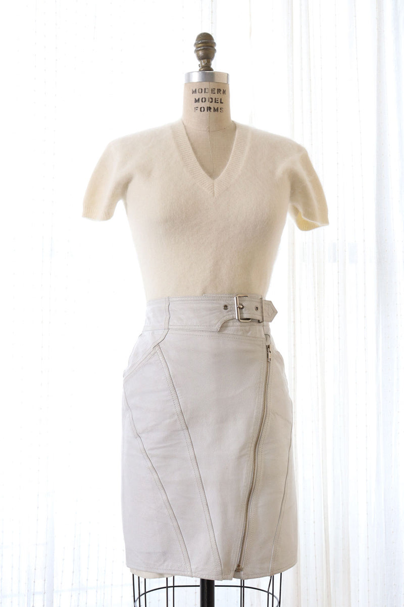 White Leather Moto Skirt L