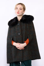 Fox Fur Collared Tweed Cape XS/S