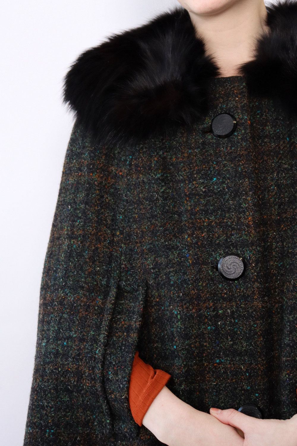 Fox Fur Collared Tweed Cape XS/S
