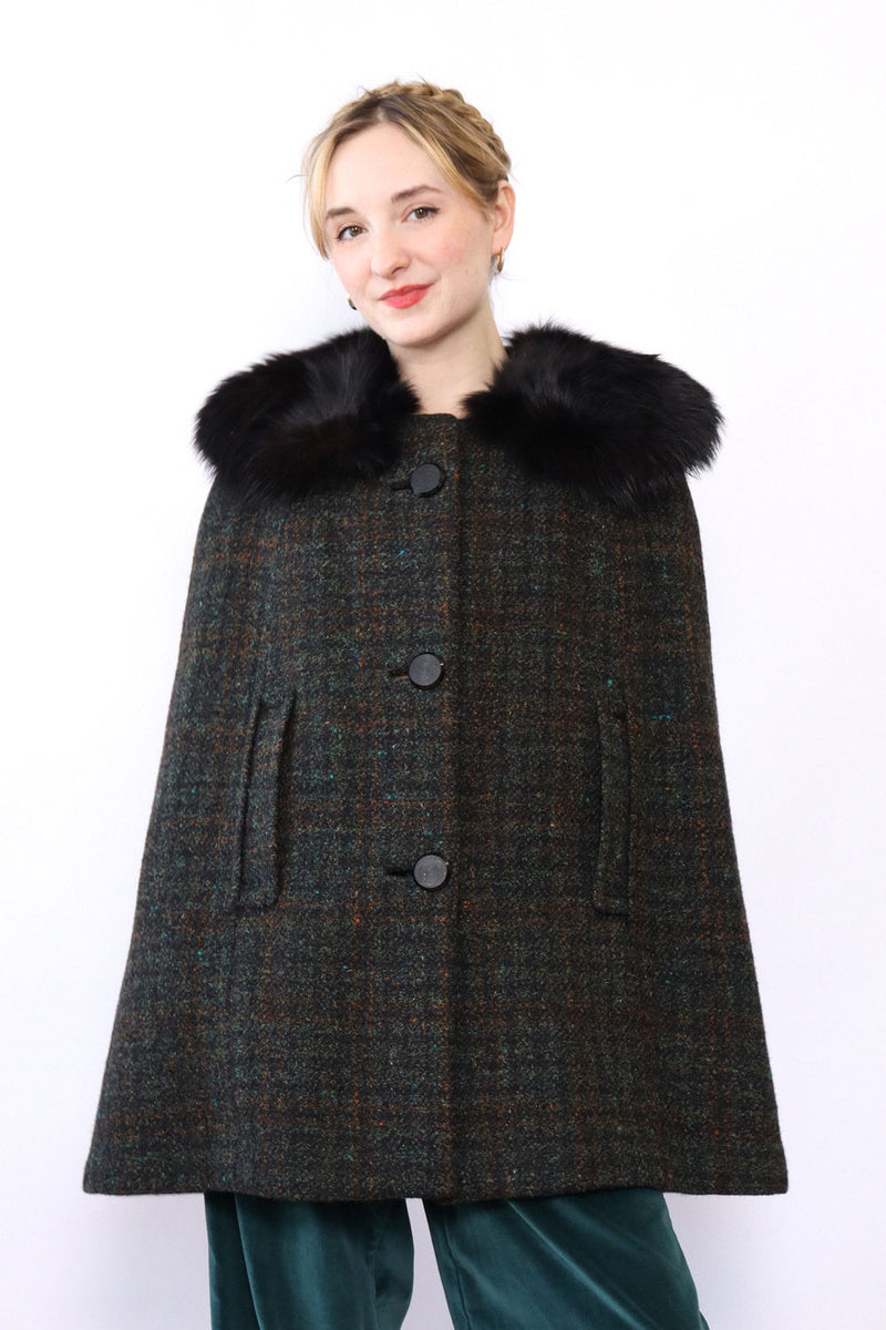 Fox Fur Collared Tweed Cape XS/S