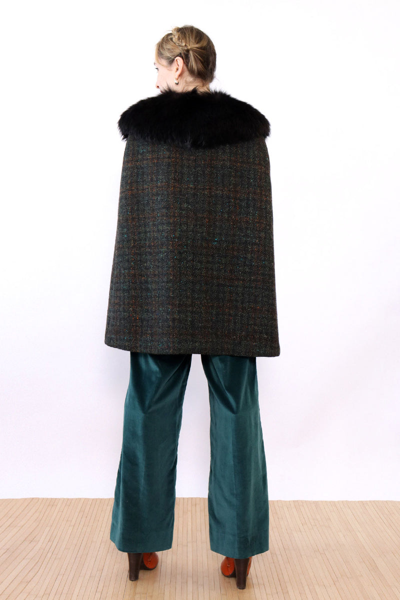 Fox Fur Collared Tweed Cape XS/S