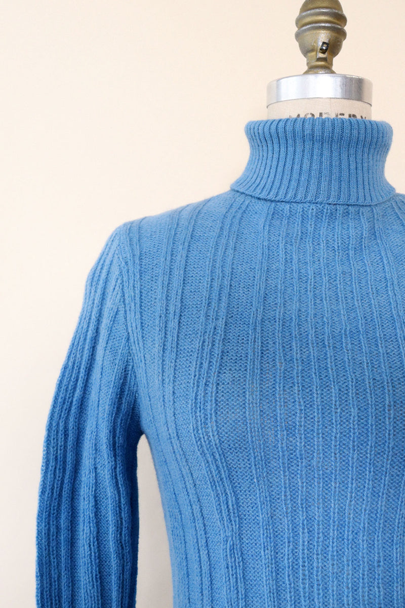 Stormy Blue Wool Turtleneck M-M/L