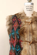Embroidered Suede Fur Trim Vest S/M
