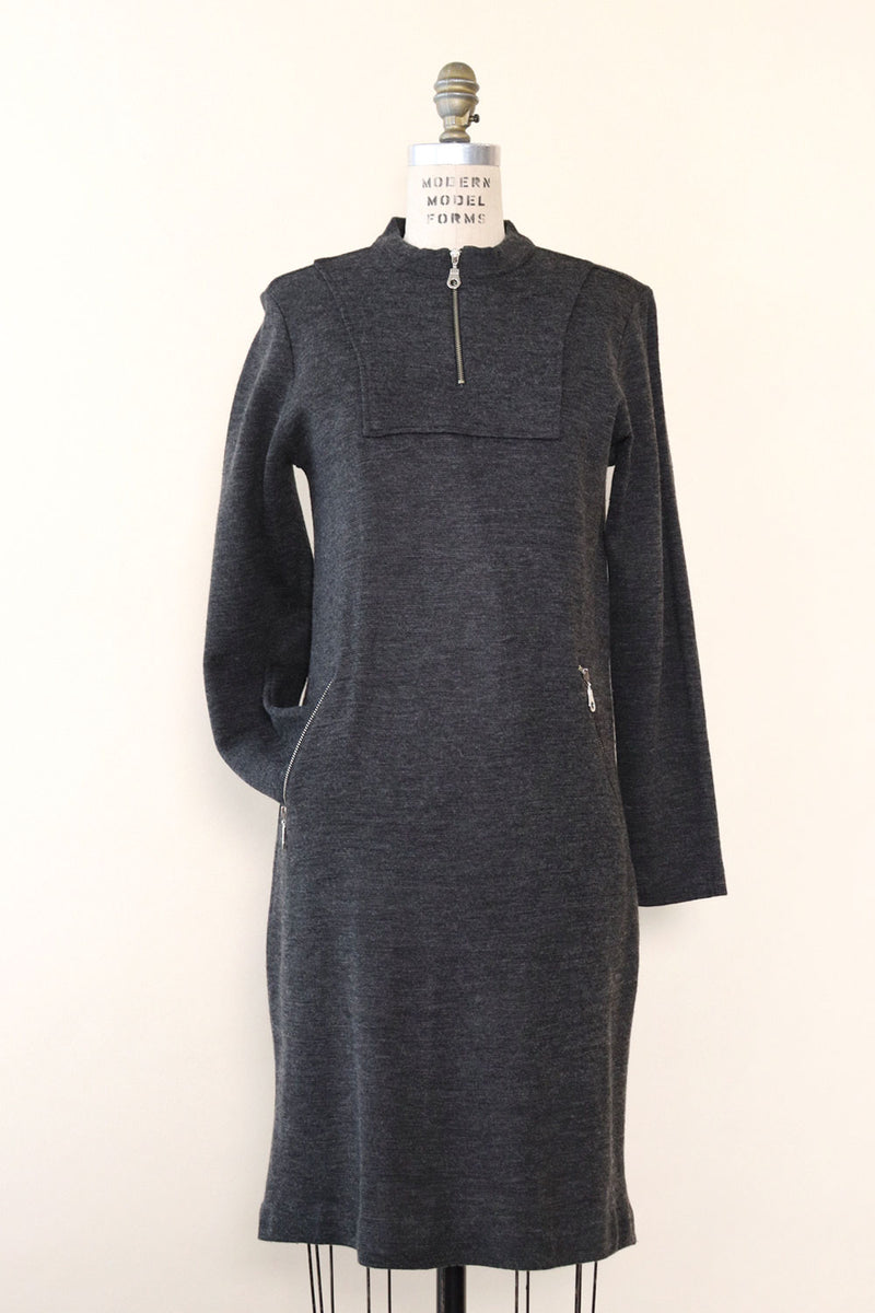 Charcoal Gray Zip Sweater Dress M-M/L