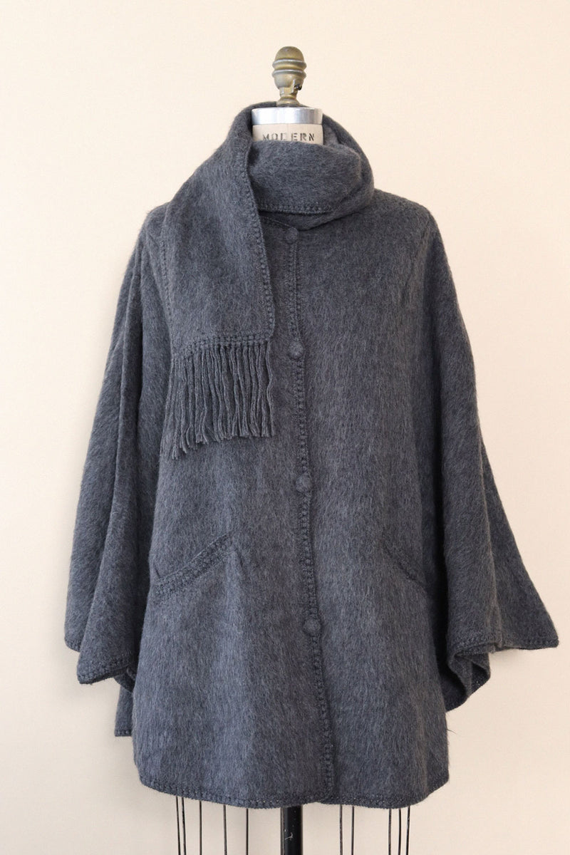 Stormy Gray Alpaca Poncho S-L