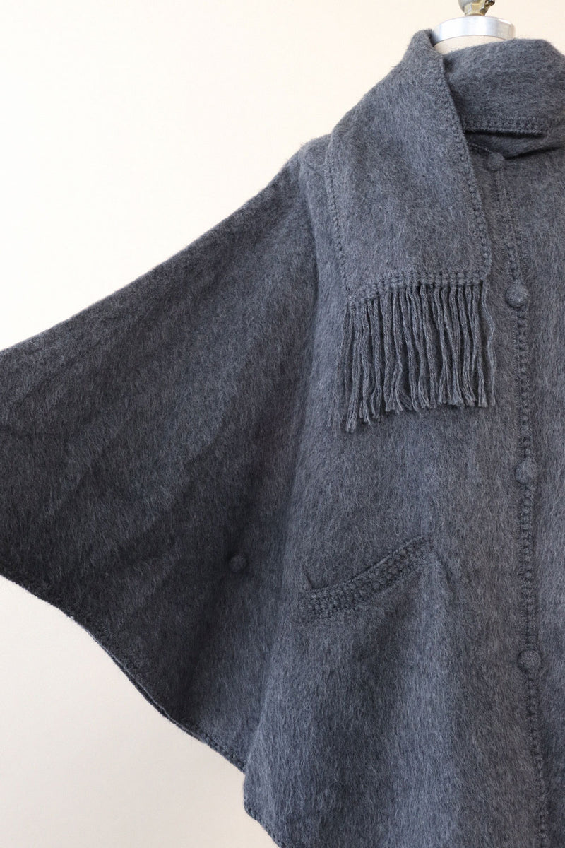 Stormy Gray Alpaca Poncho S-L
