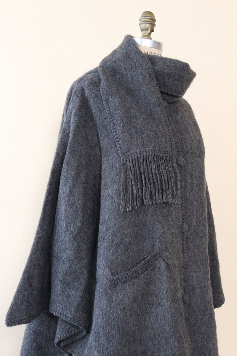 Stormy Gray Alpaca Poncho S-L