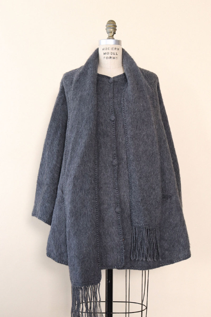 Stormy Gray Alpaca Poncho S-L