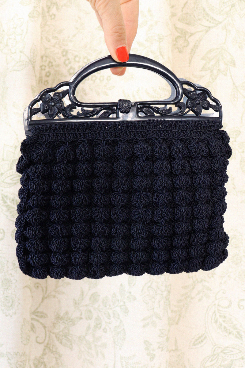 Navy Crochet 1930s Purse