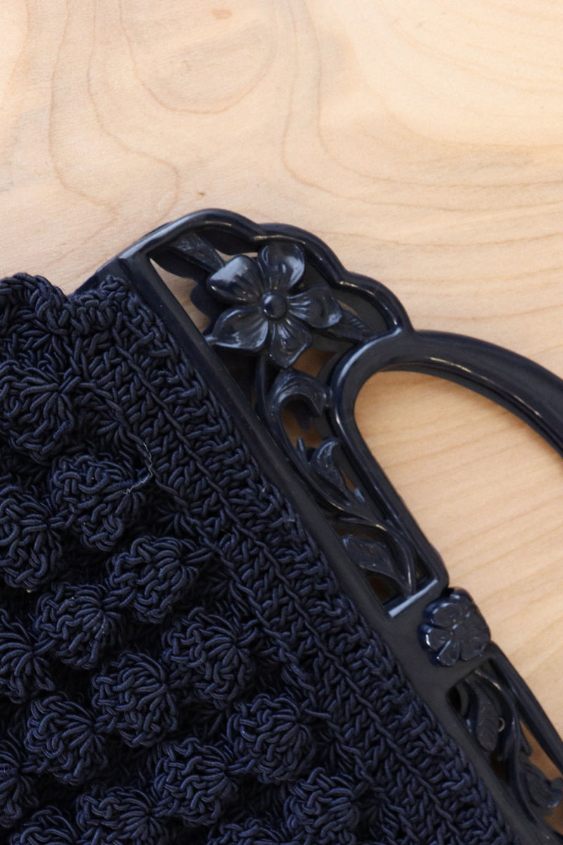 Navy Crochet 1930s Purse