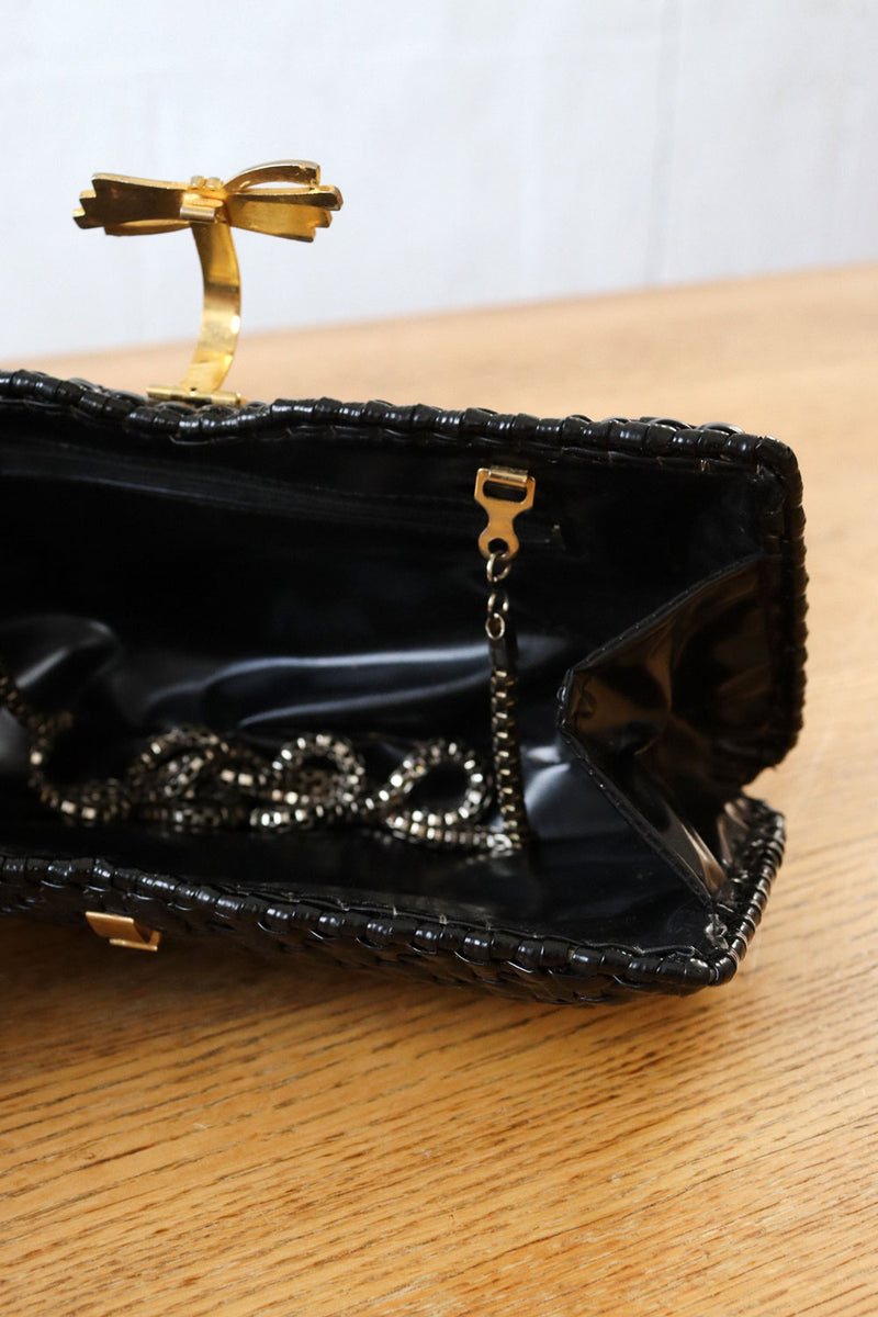 1970s Glossy Wicker Chain Purse